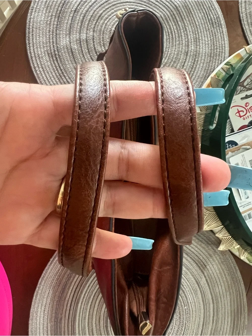 Brown Faux Leather Satchel Tote Bag